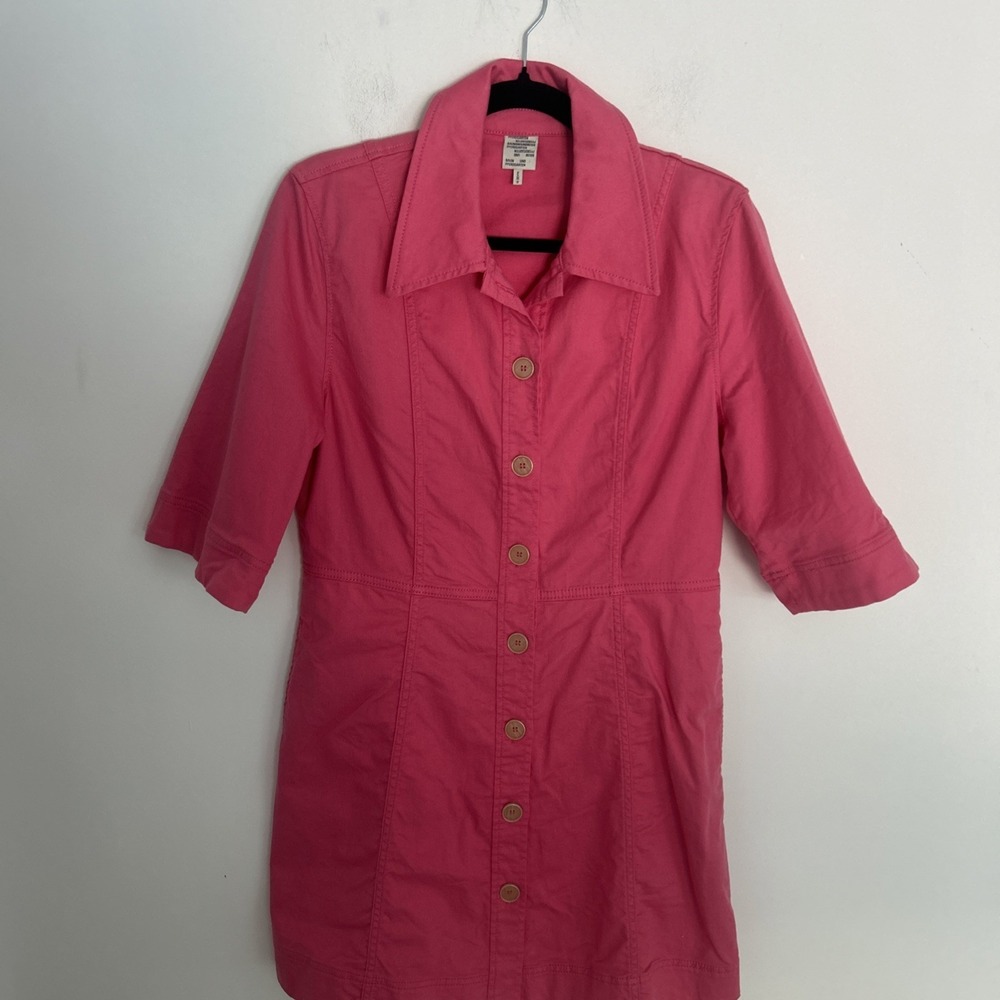 baum & pferdgarten Abera NWT Denim Shirt Dress Pink Short Sleeve Large Button Up